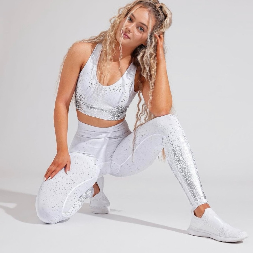 NWOT XS Buffbunny Collection Dazzle Leggings - White and Silver